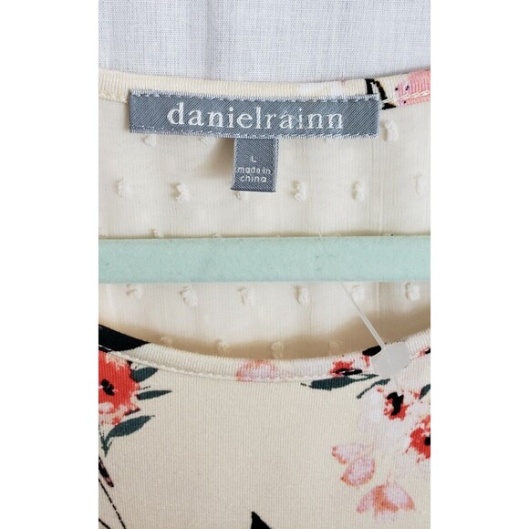 Daniel Rainn Top Blouse Yellow Multicolor Floral Semi Sheer Swiss Dot Size Large - Picture 2 of 5